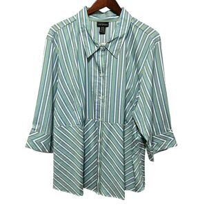 Lane Bryant Womens Striped Button Front Tunic Top 26/28 Preppy Office Travel